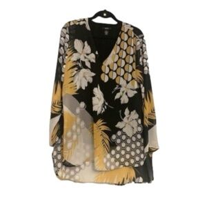 Alfani Women's V-Neck Tunic Top Long Sleeve Graphic Print Multicolor Size Large